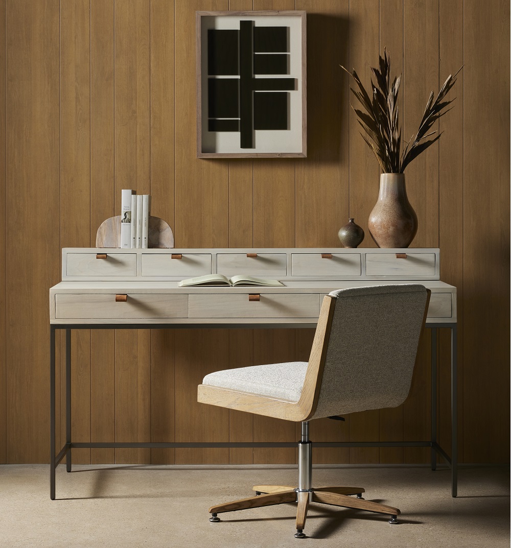Trey Writing Desk With 5 Drawer Organizer - Dove