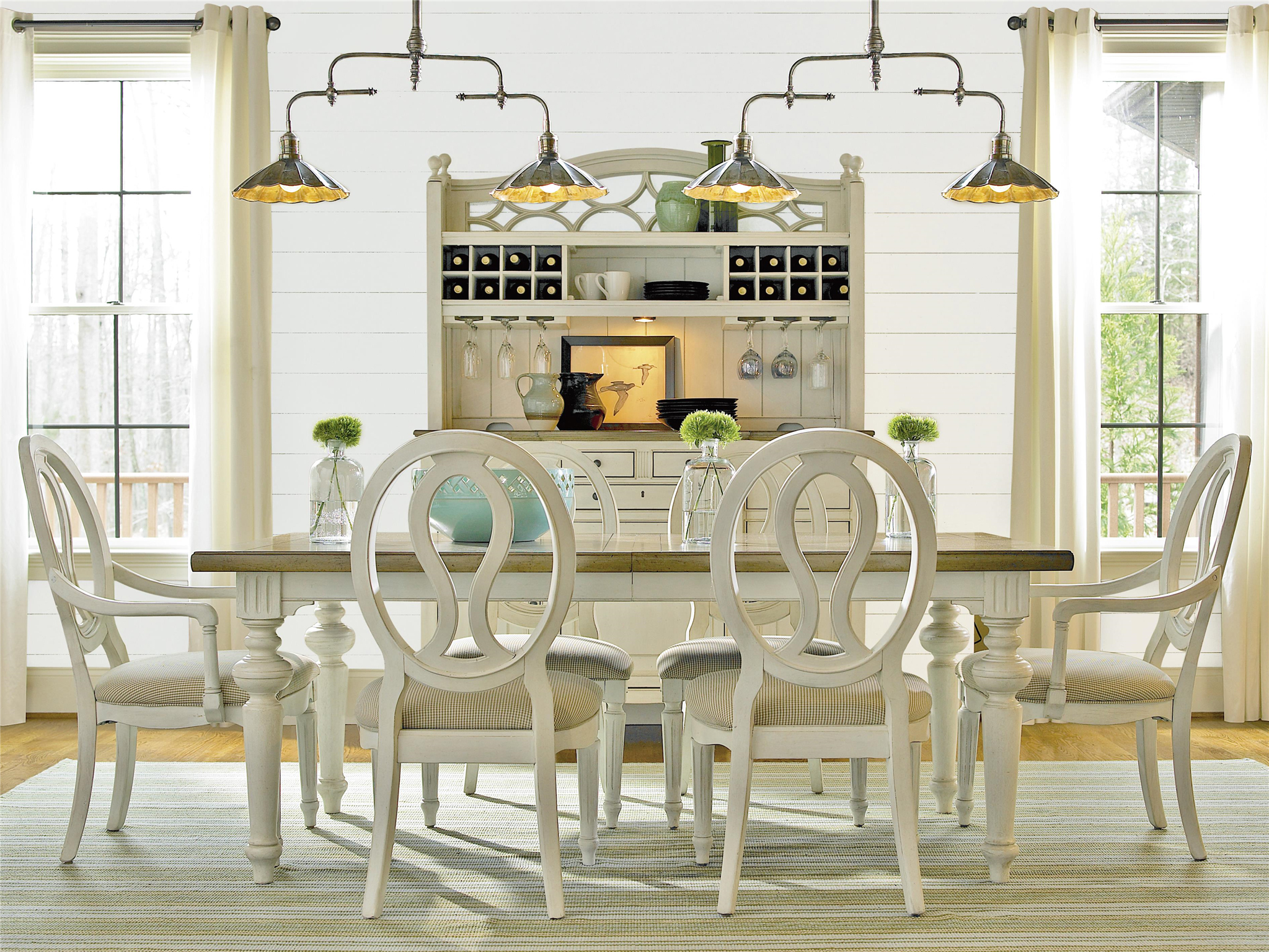 Country-Chic Wood 7 Piece White Expandable Dining Room Set