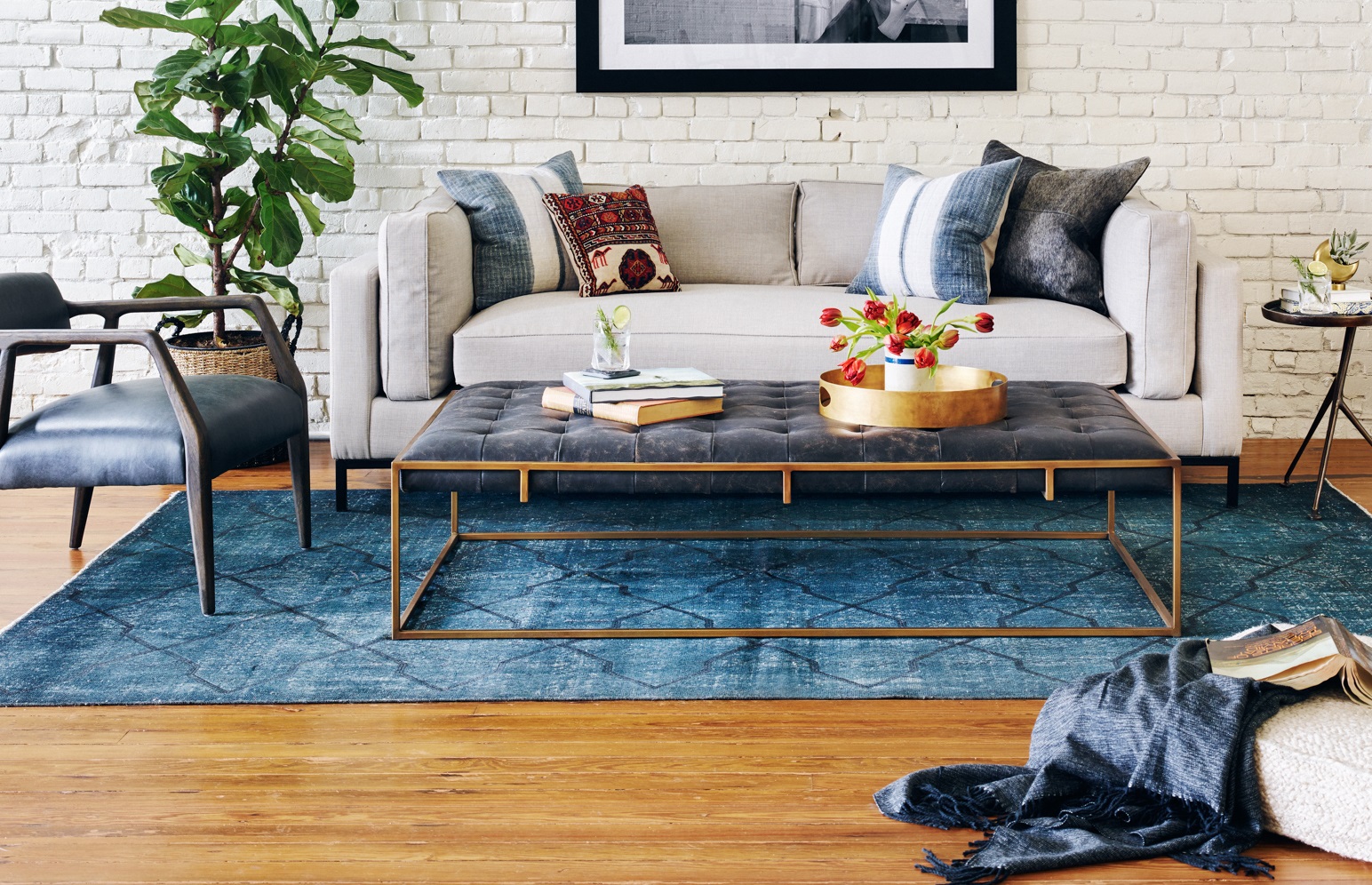 Oxford Tufted Black Leather Ottoman Coffee Table