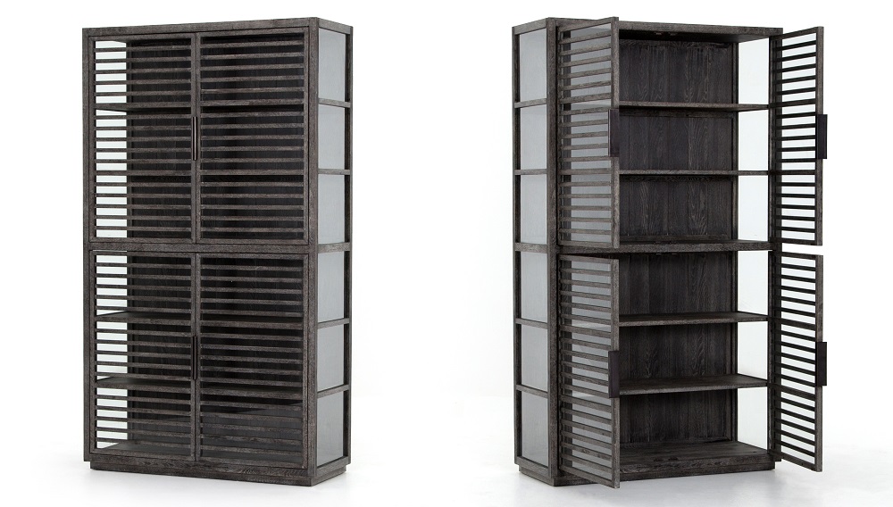 Genoa Modern Rustic Black Oak Wood Curio Display Cabinet