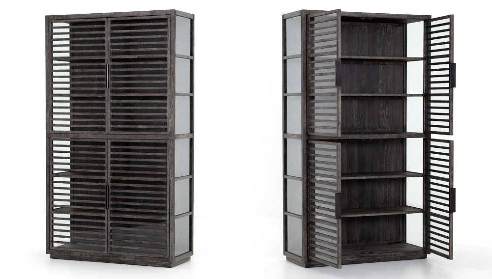 Genoa Modern Rustic Black Oak Wood Curio Display Cabinet