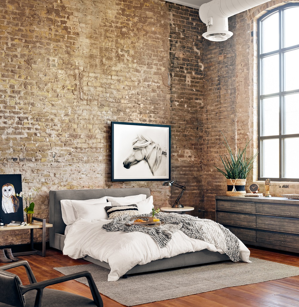 Industrial Loft Bedroom, Brick Wall