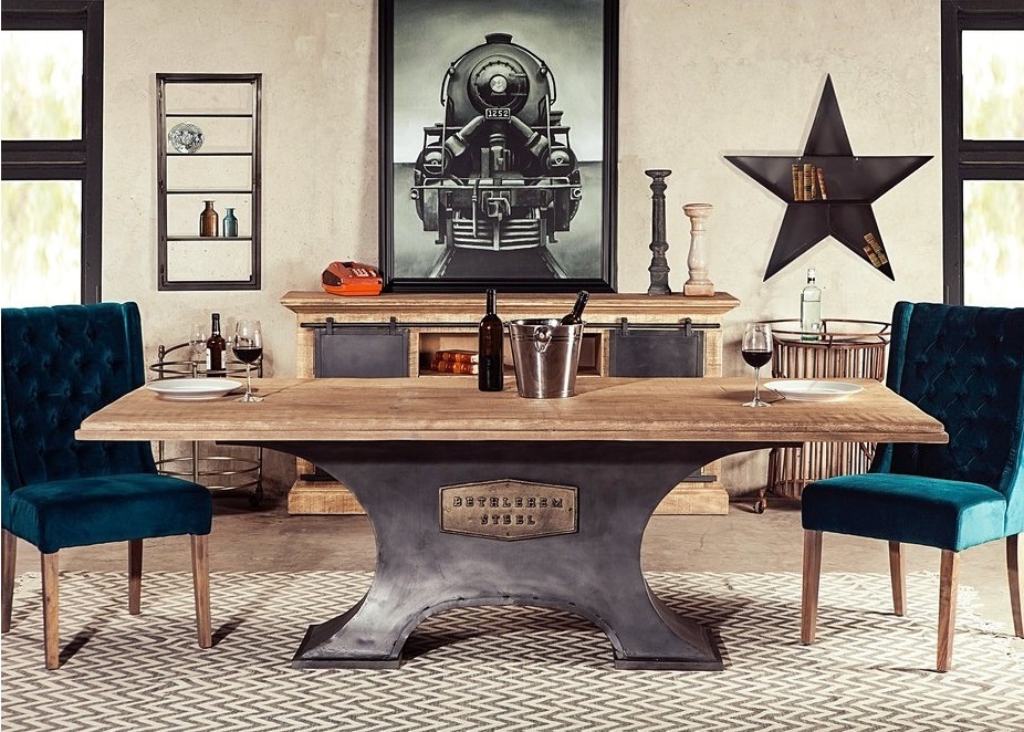 Steampunk Industrial Steel + Wood Dining Table 90"