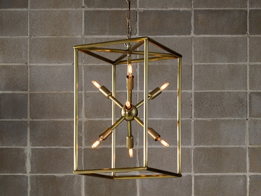 Sputnik Industrial Aged Brass Caged Chandelier 25"