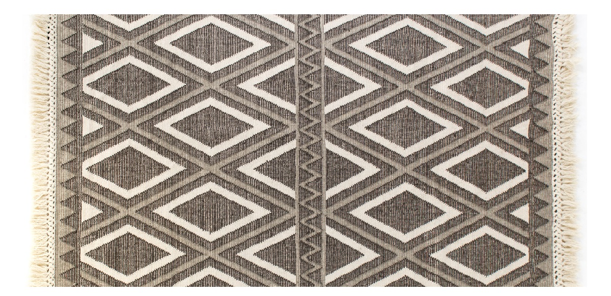 Dhurrie Grey & Cream Diamond Flatweave Area Rugs