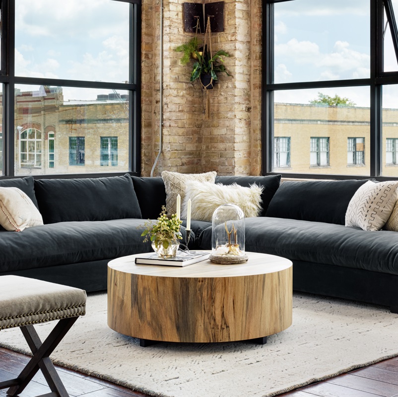 Hudson Spalted Rustic Wood Block Round Coffee Table