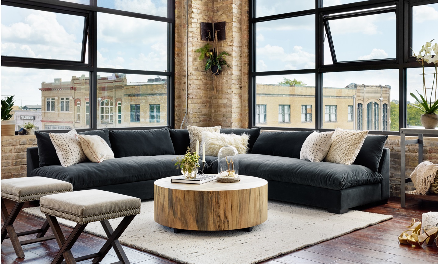 Hudson Spalted Rustic Wood Block Round Coffee Table