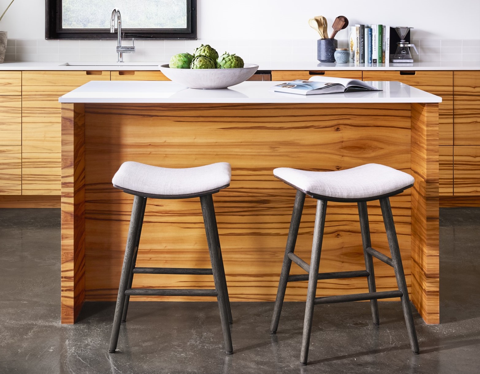 Saddle Mid-Century Oak Counter Stool